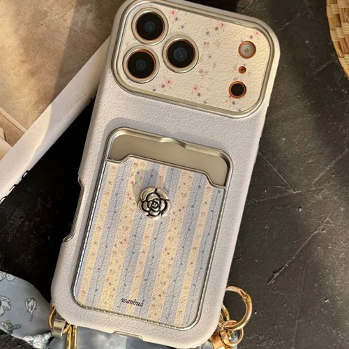 قاب موبایل آیفون اسکارف گل آبی مه آلود+ بندستC007015